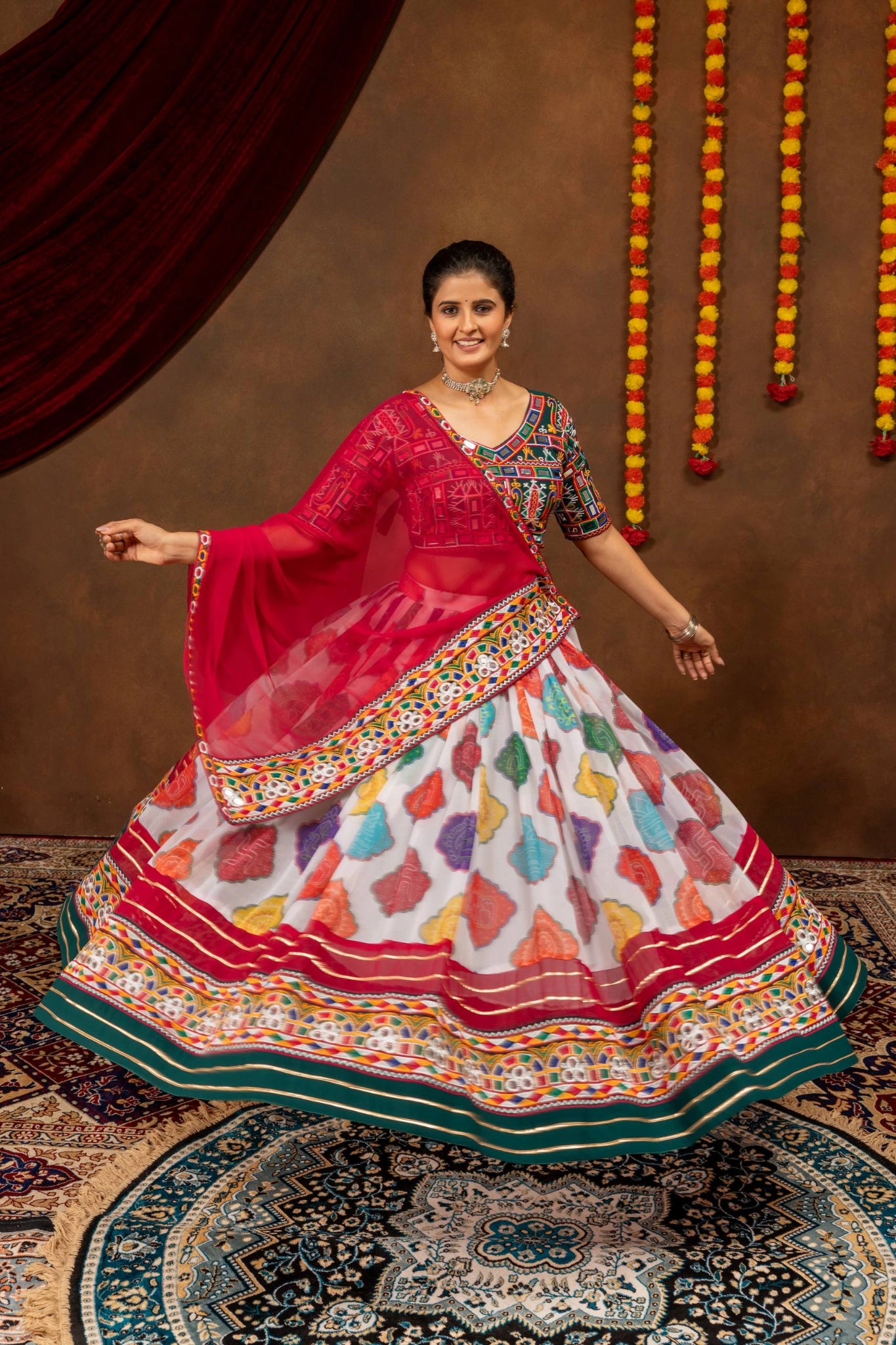 Multicolor Embroidered Lehenga – full flair front hero – KL187 – Kalyanja