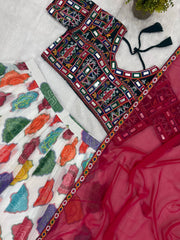Multicolor Embroidered Lehenga – flat lay all three pieces – KL187 – Kalyanja