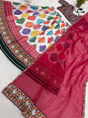Multicolor Embroidered Lehenga – flat lay skirt and dupatta detail – KL187 – Kalyanja
