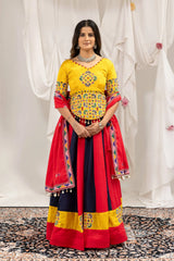 Multicolor Embroidered Mirror Work Lehenga front view – Kalyanja KL163