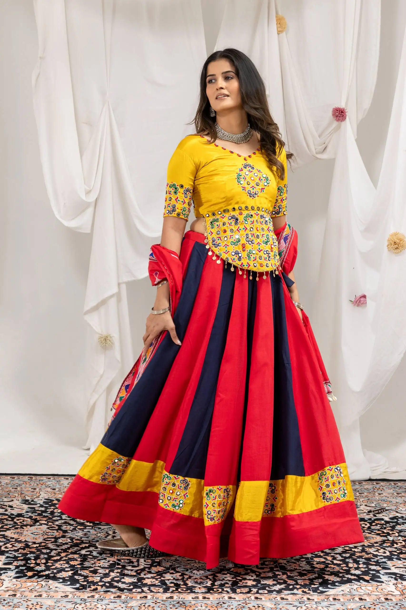 Multicolor Magic Cotton Lehenga flair side pose – Kalyanja KL163