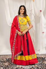 Multicolor Embroidered Mirror Work Lehenga standing front second model – Kalyanja KL163