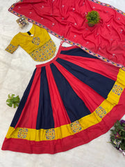 Multicolor Embroidered Lehenga flat lay all 3 pieces – Kalyanja KL163