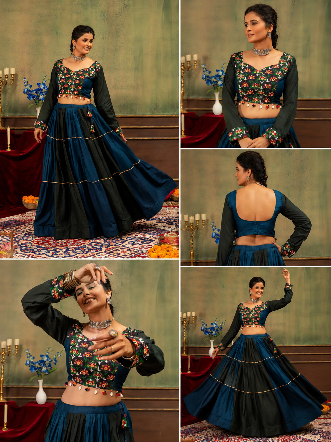 Multicolor Embroidered Mirror Work Lehenga full outfit view – Kalyanja KL166
