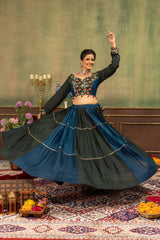 Multicolor Embroidered Mirror Work Lehenga garba twirl full 6m flair – Kalyanja KL166