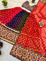 Multicolor Kutchi Embroidered Fancy Lace Lehenga Flat Lay Kalyanja KL178