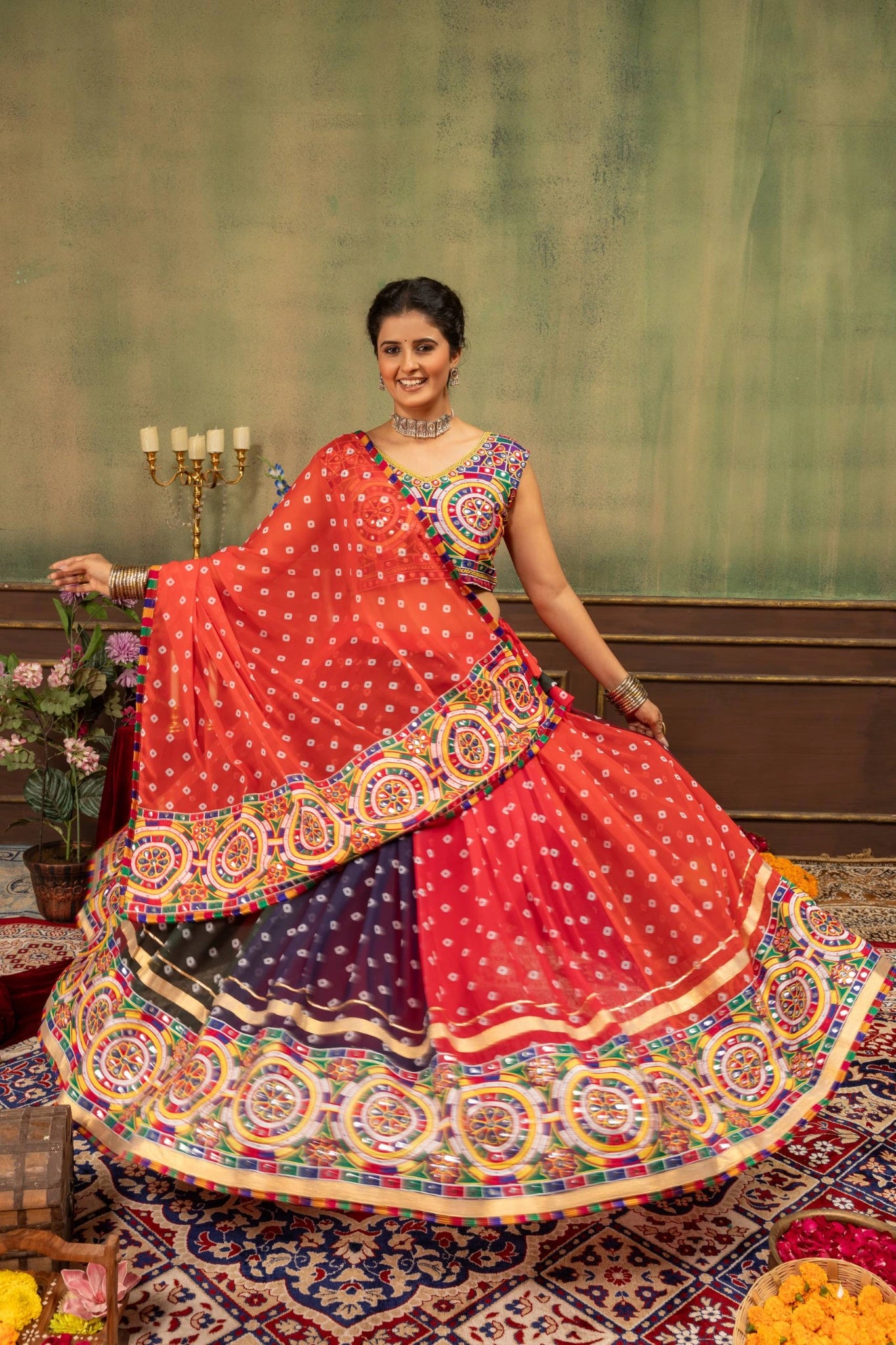 Multicolor Kutchi Lehenga 4 Meter Flair Twirl KL178