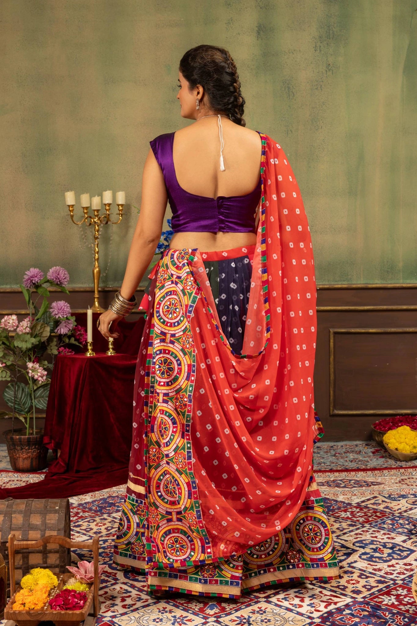Multicolor Kutchi Lehenga Back View Open Dori Tie-Up KL178