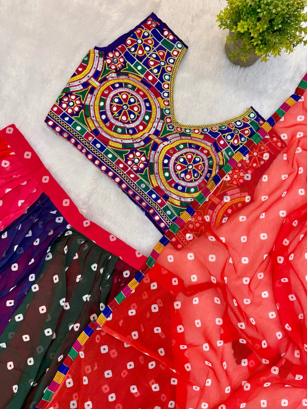 Multicolor Embroidered Lehenga Flat Lay Choli Detail KL178
