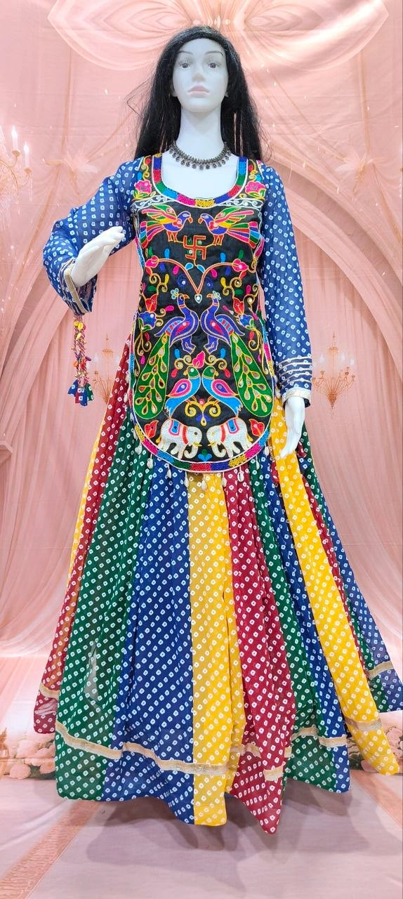 Gamthi Mirror Work Navratri Lehenga Close Up Detail - Kalyanja KL192