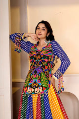 Multicolor Cotton Blend Gamthi Lehenga Full Length Pose - Kalyanja KL192