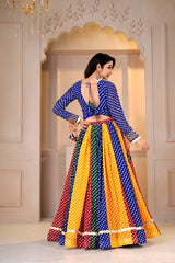 Multicolor Gamthi Kodi Work Cotton Blend Lehenga - Kalyanja KL192