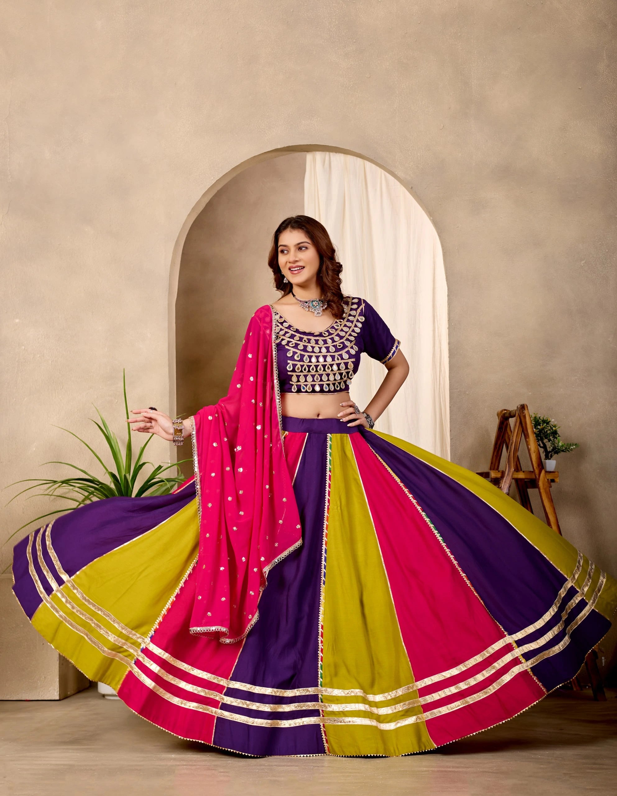 Multicolor Panelled Lehenga 6 Meter Flair Wide Twirl KL177