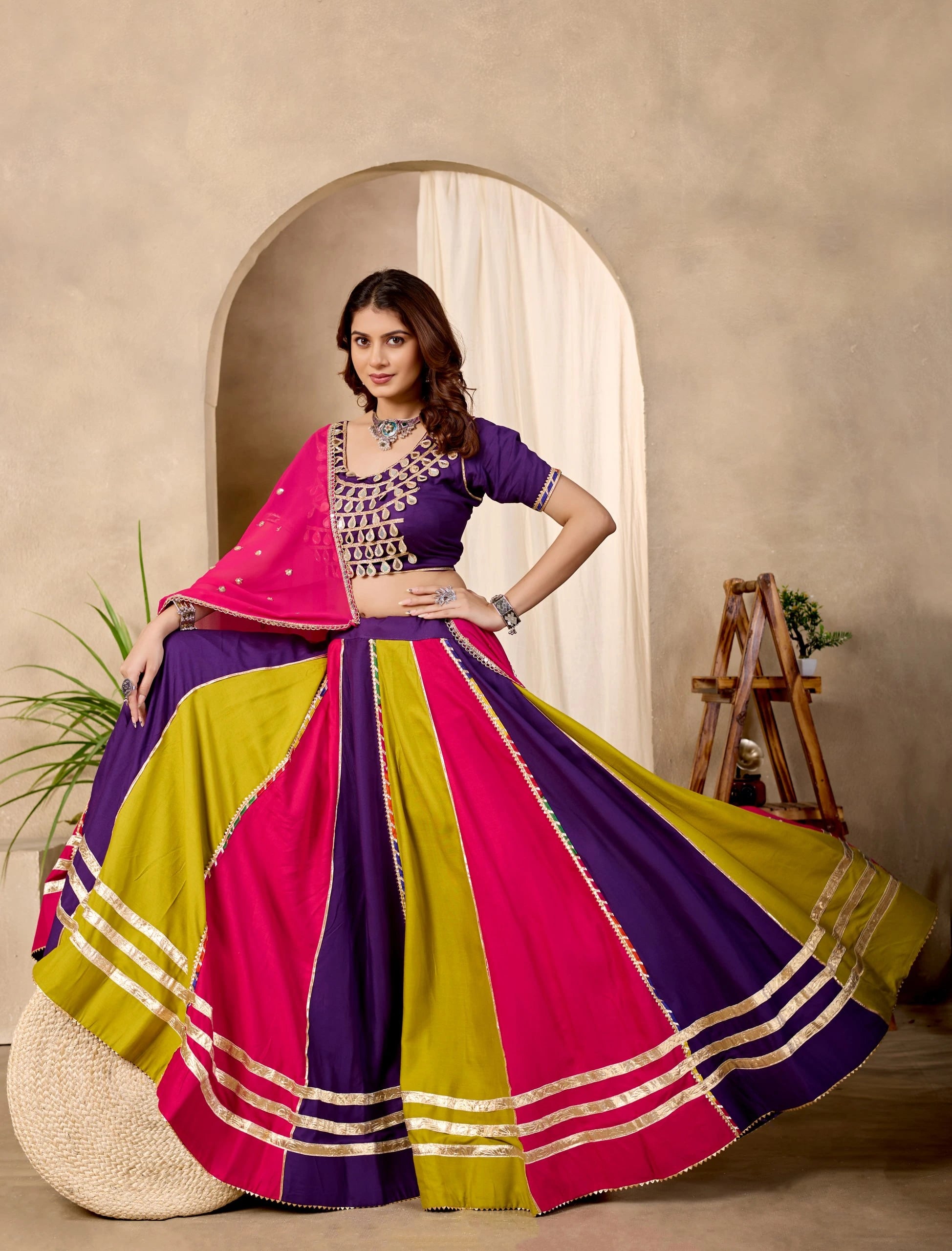 Multicolor Cotton Blend Lehenga Dynamic Twirl Navratri KL177