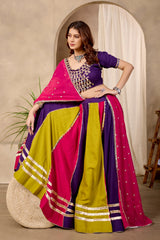 Multicolor Panelled Lehenga Full Outfit Seated Pose KL177