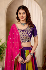 Mirror with Fancy Lace Work Purple Choli Close Up KL177