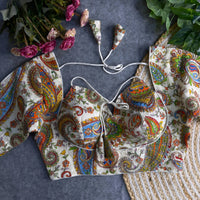 White Sequins Embroidered Silk Blouse