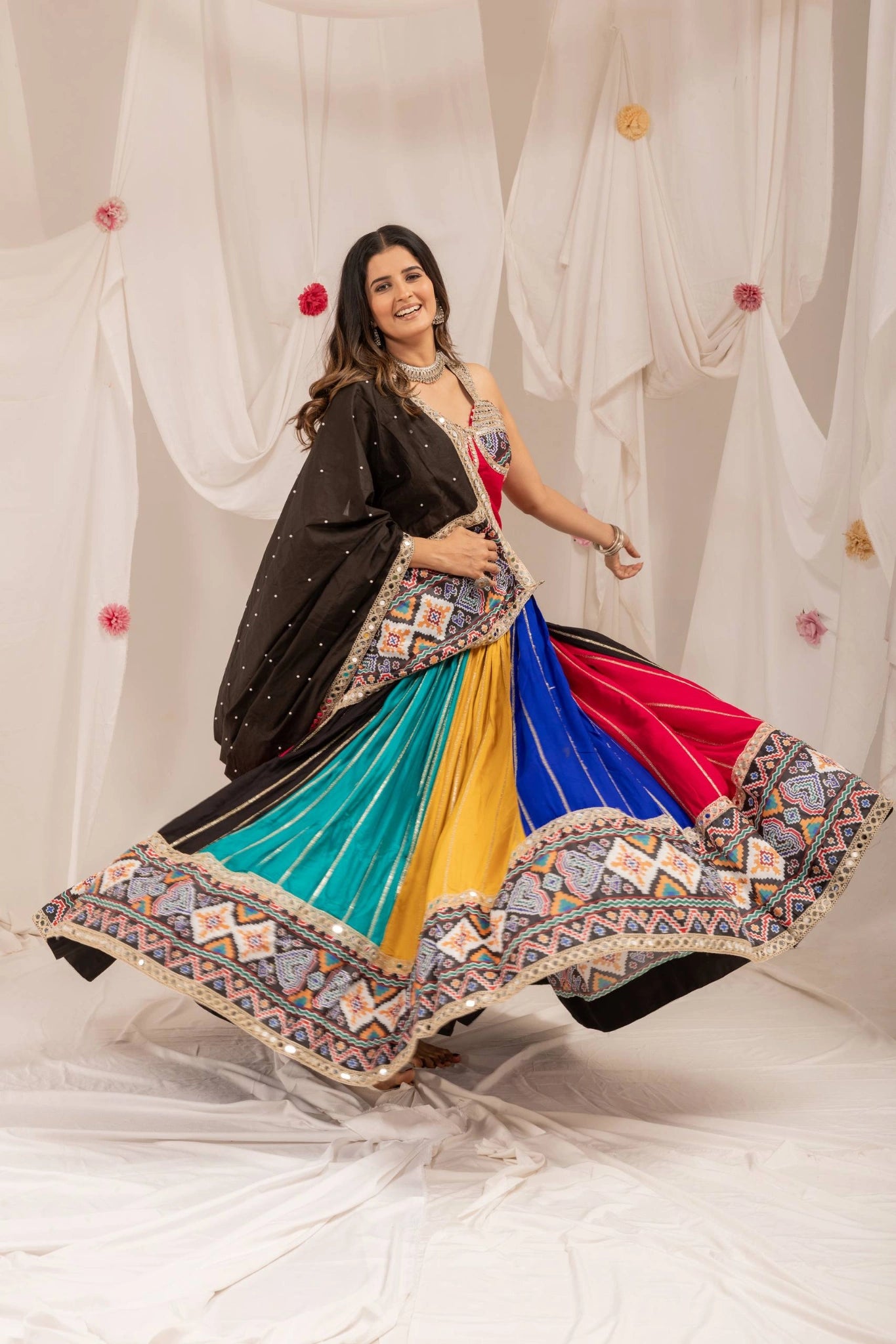 Multicolor Patola Print Mirror Work Lehenga full twirl flair – KL206