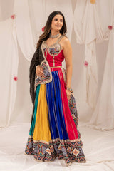 Multicolor Patola Print Lehenga front view with black dupatta – KL206