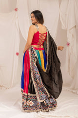 Multicolor Patola Print Mirror Work Lehenga back view lace-up choli – KL206