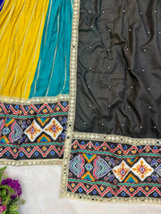 Patola print lehenga border and dupatta flat lay detail – KL206