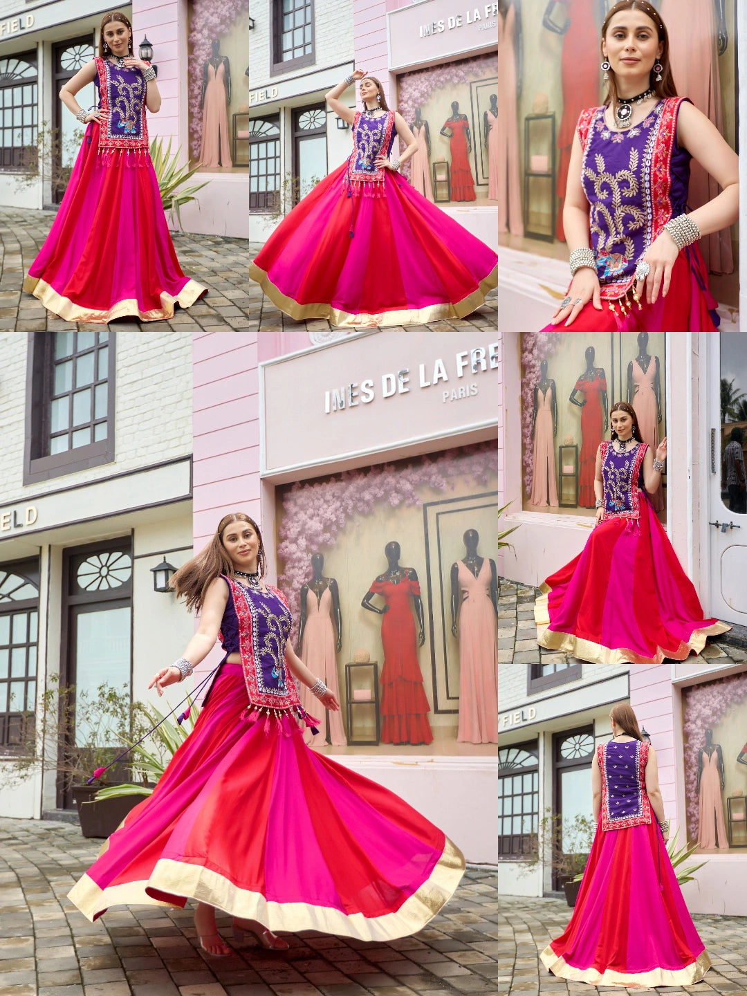 Multicolor Thread Embroidered Lehenga – collection collage all angles – KL186 – Kalyanja