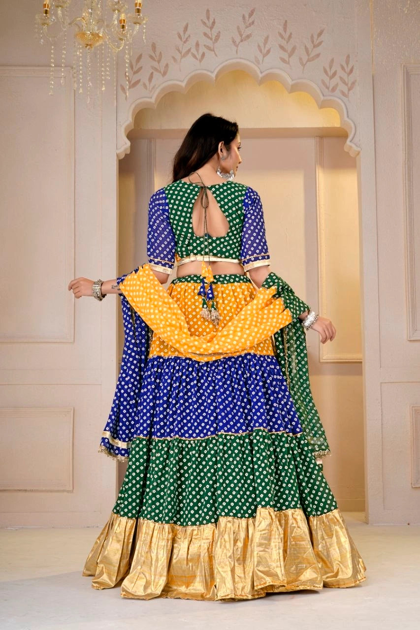 Multicolor Traditional Bandhani Print Lehenga Back View - Kalyanja KL191