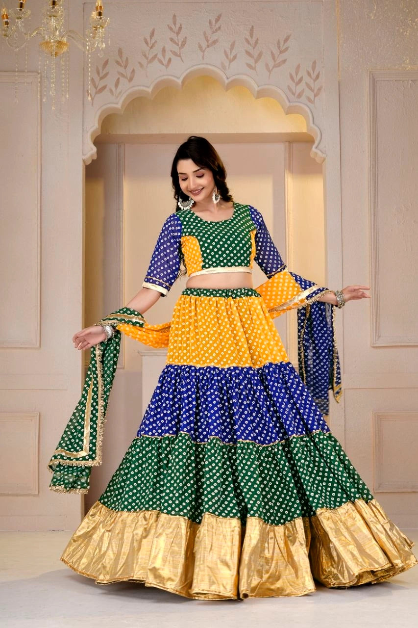 Multicolor Bandhani Lehenga Choli Dupatta Set - Kalyanja KL191