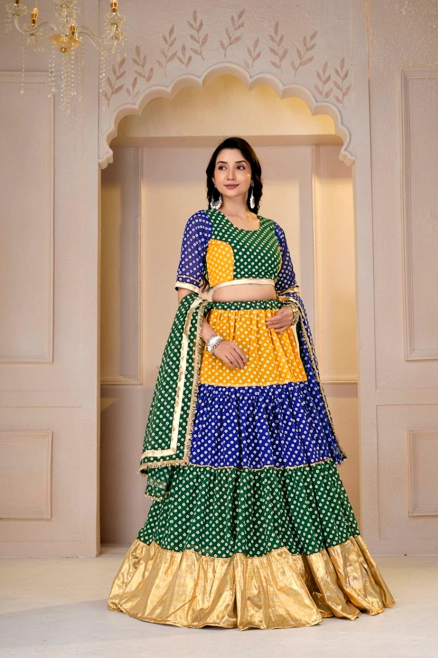 Faux Georgette Bandhani Print Lehenga for Navratri - Kalyanja KL191