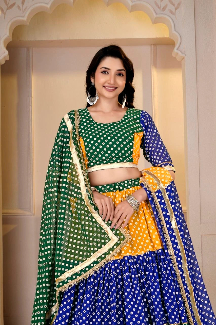 Traditional Bandhani Print Lehenga Choli Close Up - Kalyanja KL191
