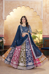 Multicolor Zari Embroidered Sequins Lehenga Front View - Kalyanja KL195