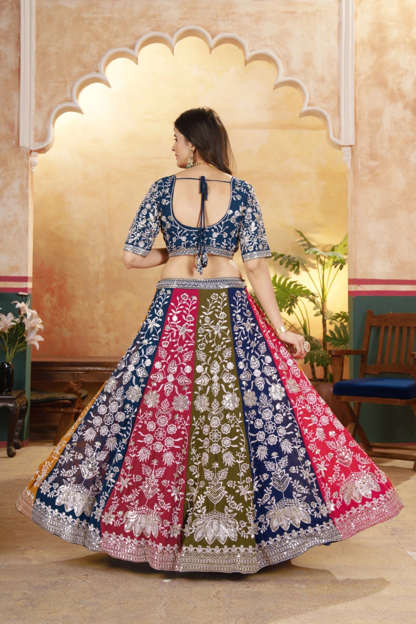 Multicolor Faux Georgette Zari Sequins Lehenga Full Flair - Kalyanja KL195
