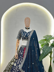 Multicolor Zari Sequins Lehenga Side Pose Dupatta - Kalyanja KL195