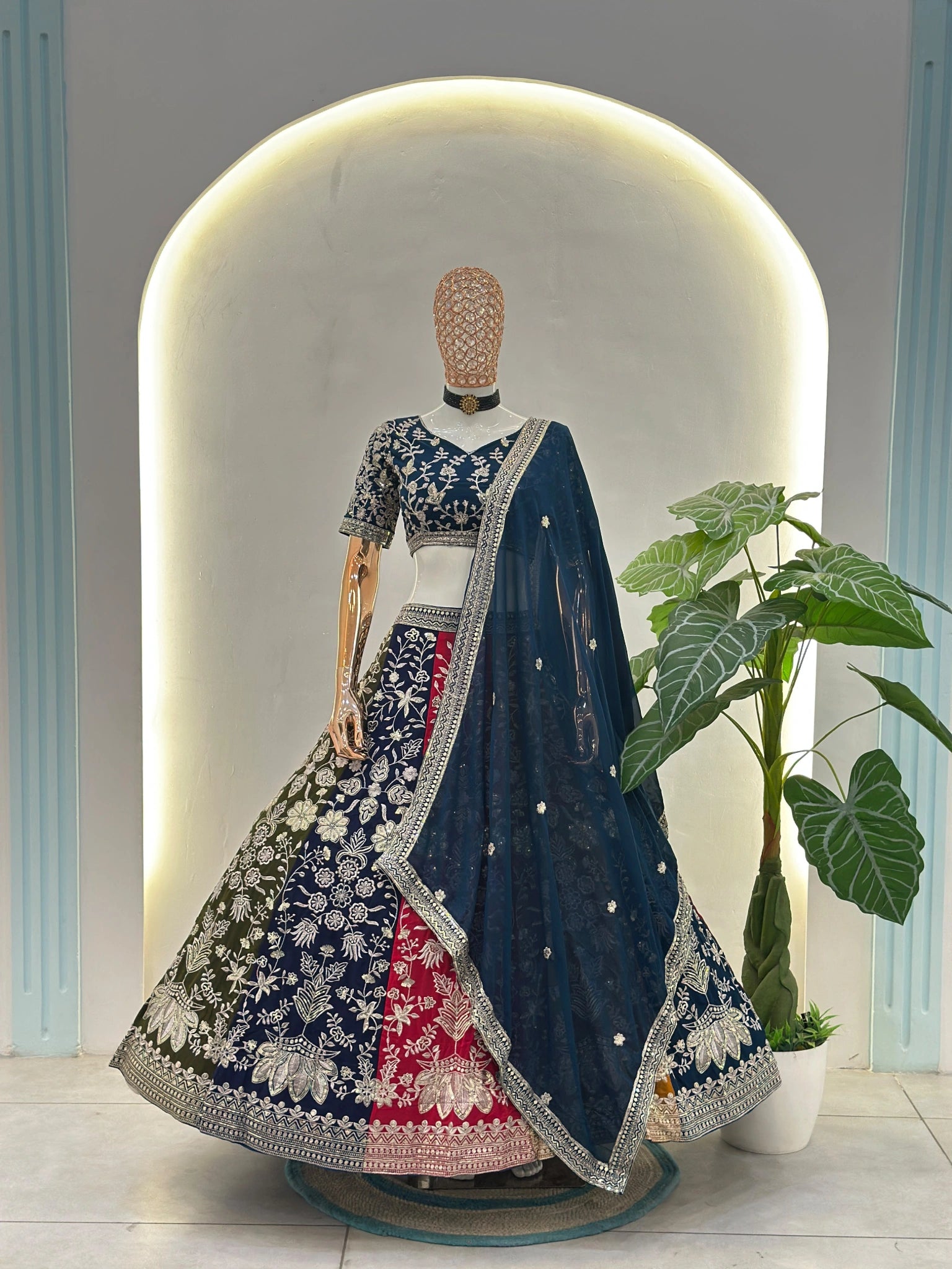Multicolor Zari Embroidered Lehenga Mannequin Display - Kalyanja KL195