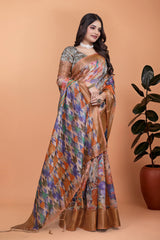 Multicolor Zari Weaving Saree angled drape with floral pallu – Kalyanja KS354