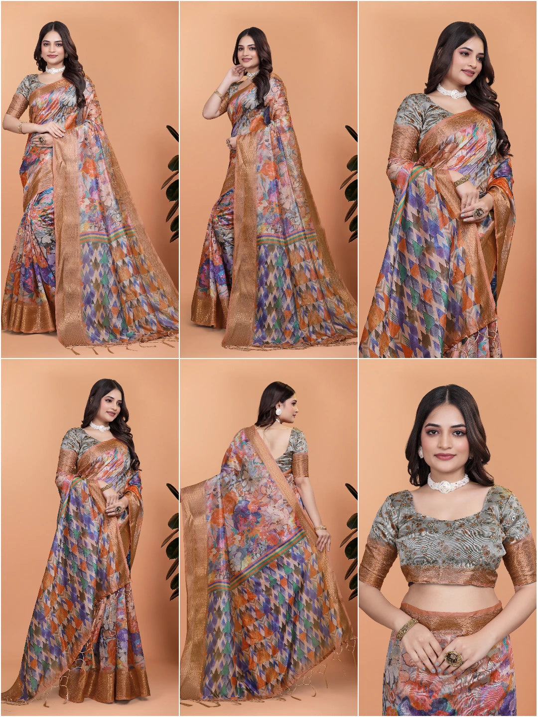 Multicolor Zari Weaving Saree collage – Kalyanja KS354