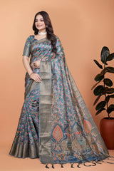 Multicolor Zari Weaving Premium Crystal Saree Hero Front View | Kalyanja KS357