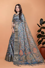 Multicolor Zari Weaving Saree Full Front Kalamkari Pallu View | Kalyanja KS357