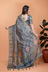Multicolor Zari Weaving Saree Back View Kalamkari Contrast Pallu | Kalyanja KS357