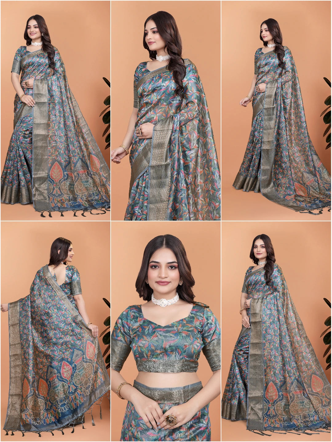 Multicolor Zari Weaving Saree Collage All Views | Kalyanja KS357