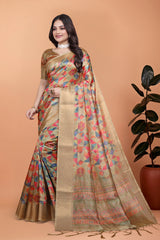 Multicolor Zari Weaving Saree Front Drape View Kalyanja KS385