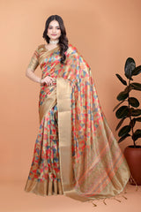 Multicolor Zari Weaving Saree Full Length Geometric Print Kalyanja KS385