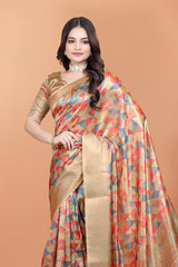 Crystal Saree Upper Body Geometric Print and Zari Border Close Up Kalyanja KS385