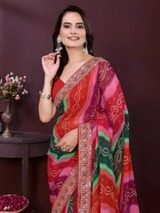 Multicolour Embroidery Work With Digital Print Georgette Saree