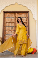 Mustard Yellow Beads Work Suit model shot 19 – Kalyanja KU296