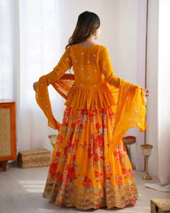 Mustard Yellow Digital Floral Print Lehenga Faux Georgette Kalyanja KL174 4