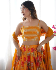 Mustard Yellow Digital Floral Print Lehenga Faux Georgette Kalyanja KL174 5