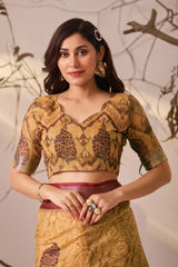 Mustard Yellow Linen Cotton Saree Blouse Close-Up | Kalyanja KS351