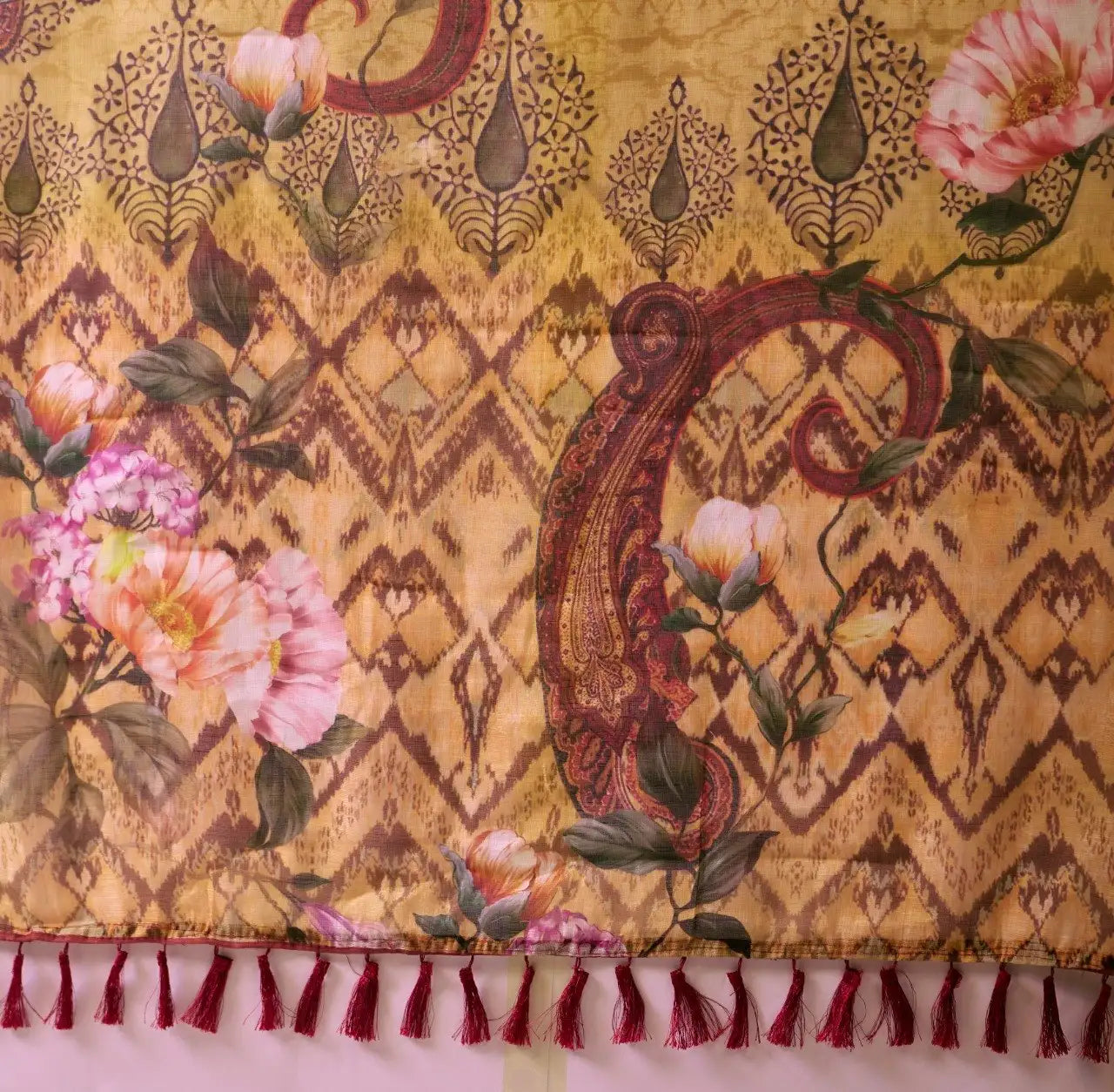 Mustard Yellow Digital Floral Print Saree Detail Shot | Kalyanja KS351
