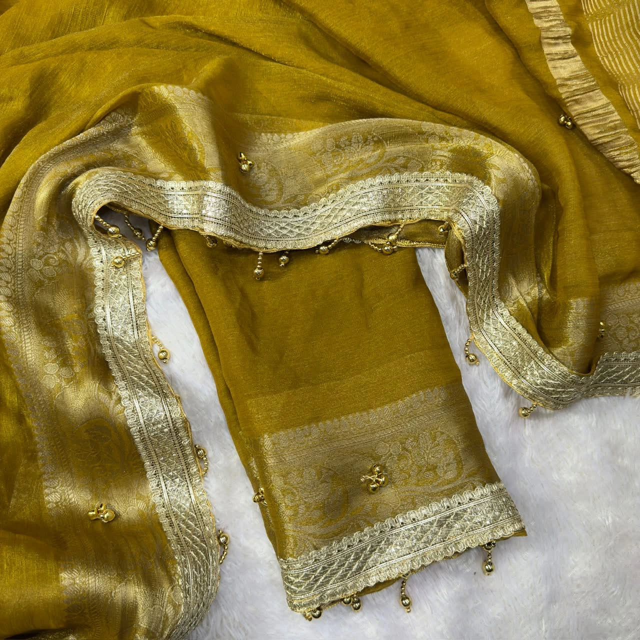 Mustard Yellow saree pallu with running blouse piece